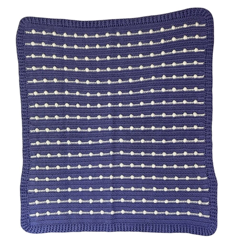 Baby Blanket Handmade Popcorn Crochet Purple and White 33" x 37"